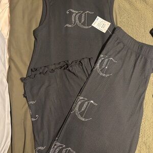 Juicy Couture Black Ribbed Track Pants & Tank Set with Rhinestone JC Logos